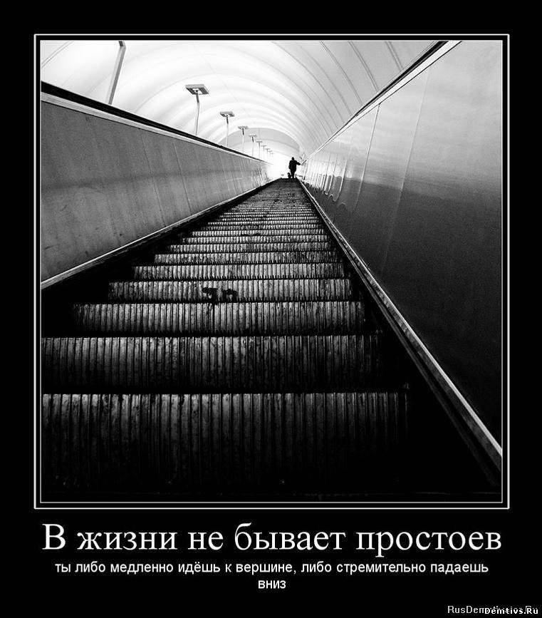 Демотиватор: В жизни не бывает простоев - ты либо медленно идёшь к вершине, либо стремительно падаешь вниз